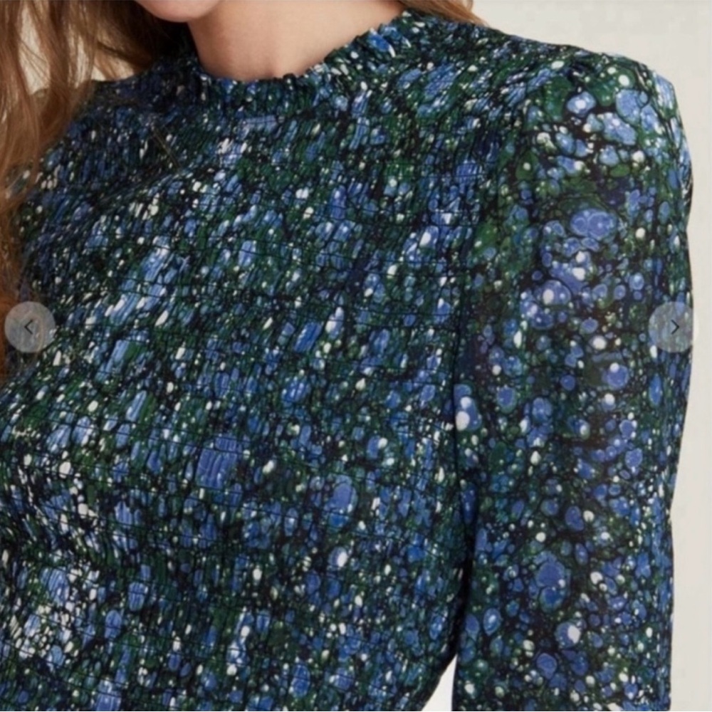 Veronica Beard Farha dress smocked floral Green and Blue 12